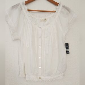 NEW White Lace Trim Blouse, 100% Cotton